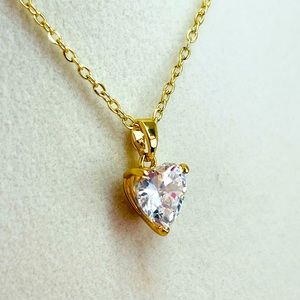 18k Yellow Gold Plated CZ Heart Pendant Necklace Chain: 48cm Pendant: 1cm x 2cm